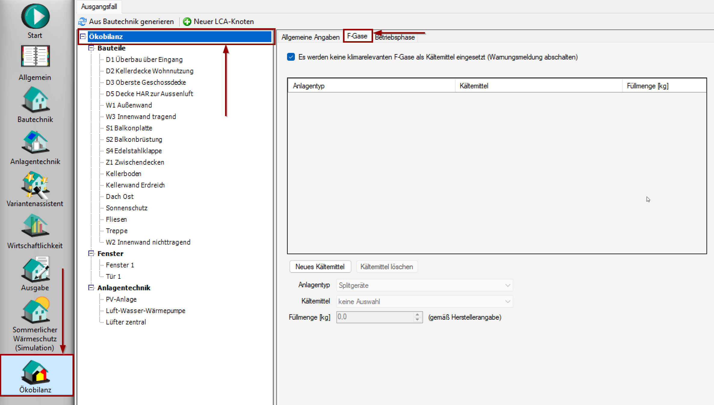 Registerkarte F-Gase