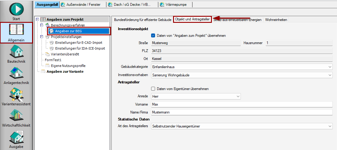 Angaben Objekt und Antragsteller