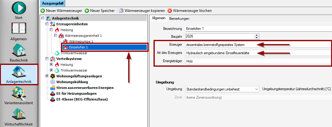 hydraulisch eingebundene Einzelfeuerstätte