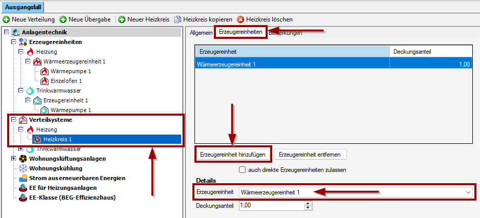 Heizkreis Wärmeerzeugereinheit hinzufügen