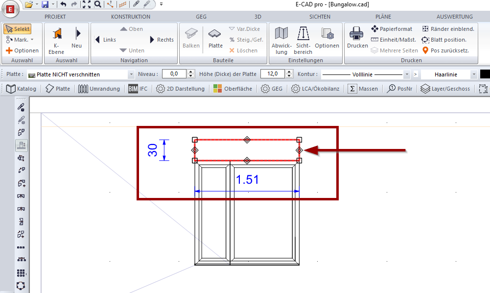Rollladenkasten einzeichnen