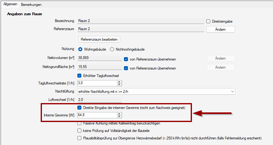 Eingabe interne Gewinne